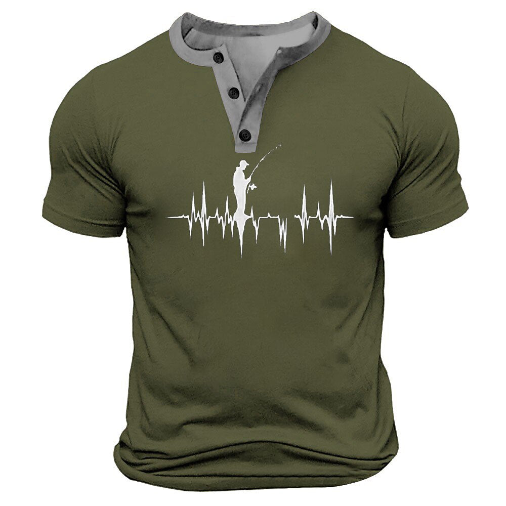 Funny Fishing Retro Angler Graphic Short Sleeve Henley Shirt