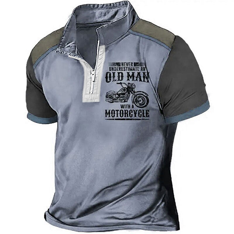 Never Underestimate Old Man With Motorcycle Biker Graphic Tee