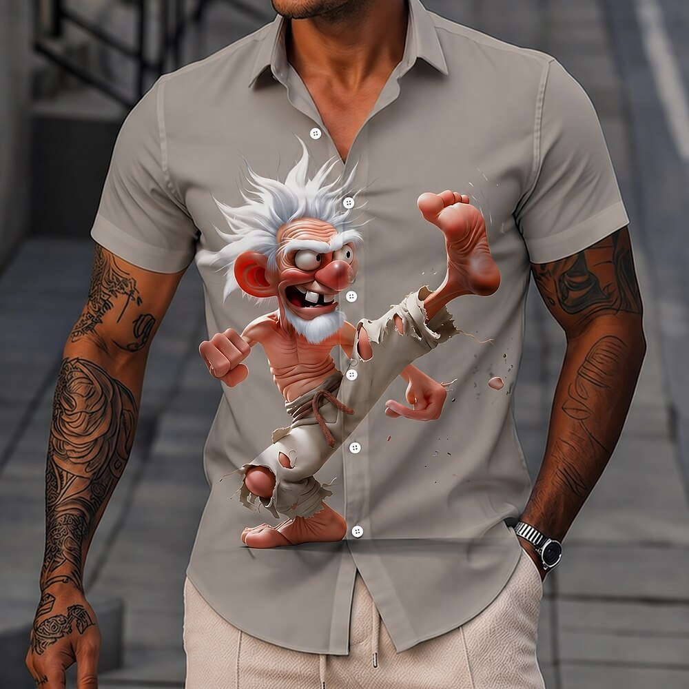 Retro Cartoon Old Man Funny Character Short Sleeve Shirt