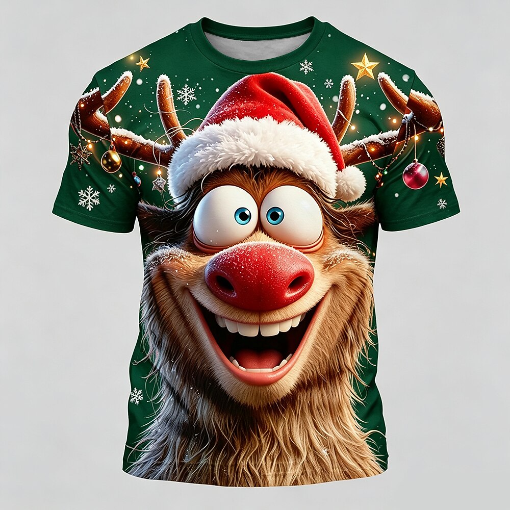 Festive Moose Christmas Animal Holiday Casual Short Sleeve Tee