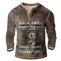 Vintage Grumpy Old Man Attitude Graphic Long Sleeve Henley
