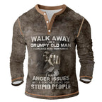 Vintage Grumpy Old Man Attitude Graphic Long Sleeve Henley