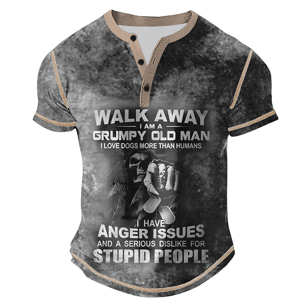 Classic Old Man Text Humor Short Sleeve Henley Shirt